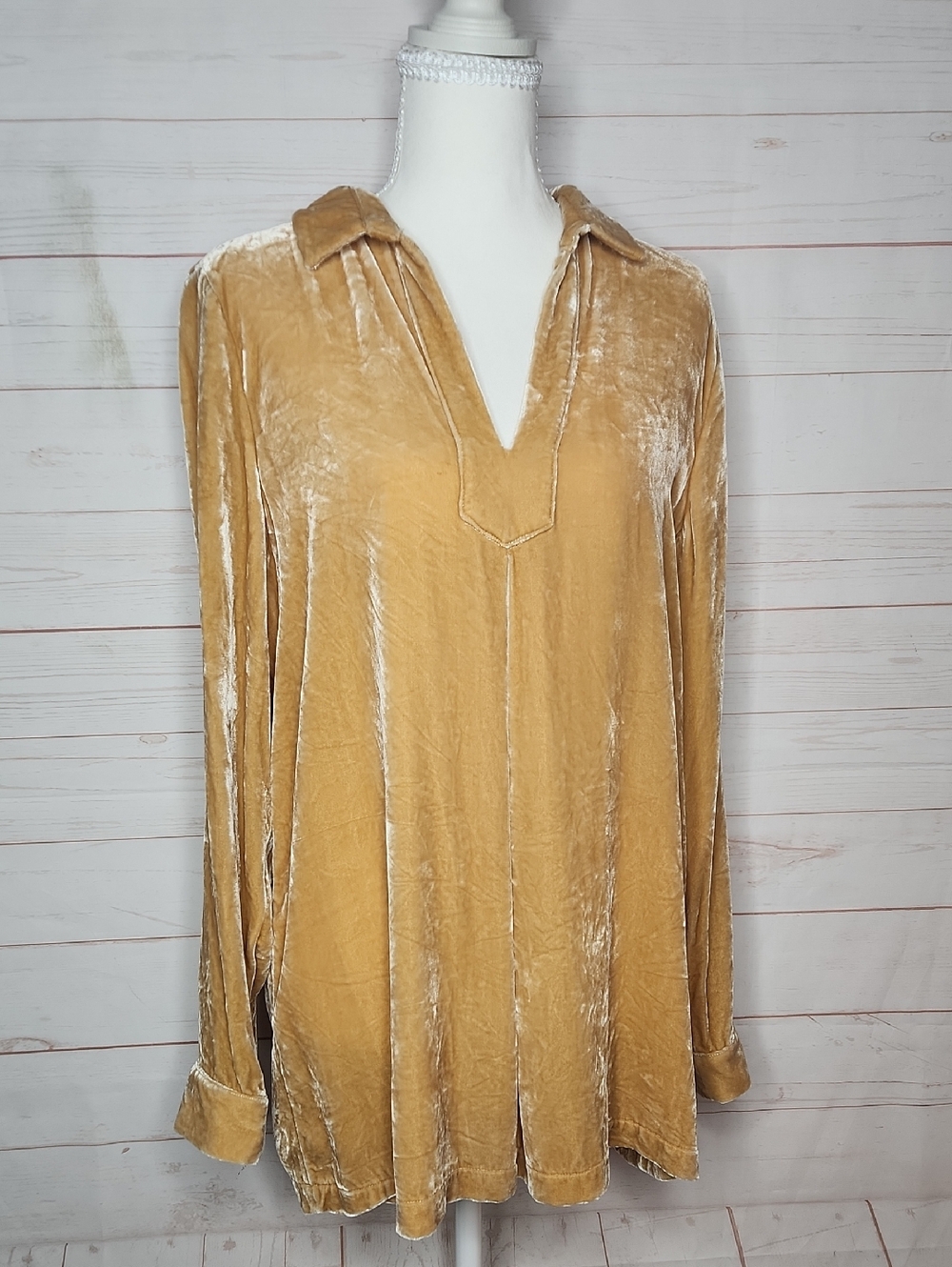 Sundance Mustard Velvet Silk Long Sleeve Tunic Top Boho Top | Size Medium M